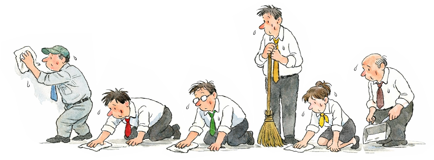 掃除やらされている人々