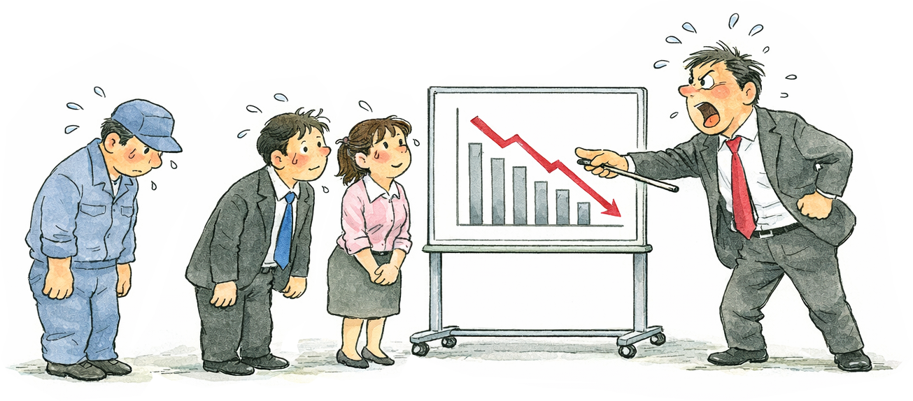 売り上げが上がらず、怒っている